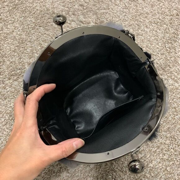 Black Gradient Handmade Real Rex Rabbit Fur Kiss-lock Shoulder Bag/Crossbody - Picture 13 of 14